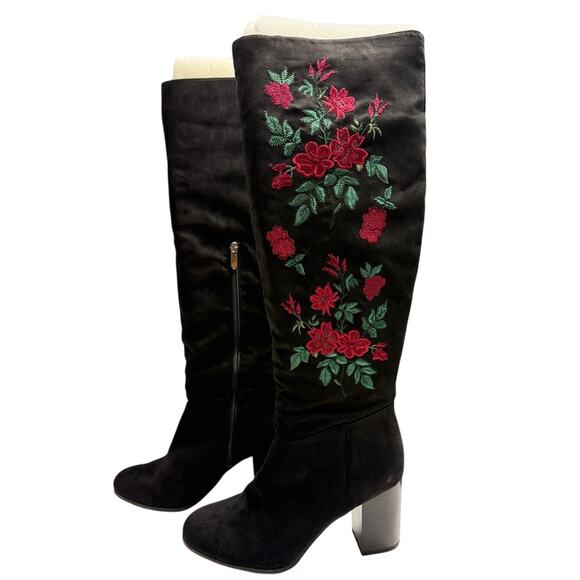 Libby Edelman Shoes - NIB Libby Edelmanan Sz 9 Black Suede and Embroidered Roses knee high boot